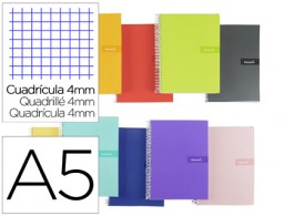 Cuaderno espiral Liderpapel Crafty A5 tapa extradura 80h 90g c/4mm. colores surtidos